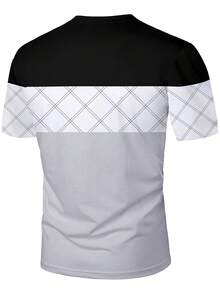 GRDR 1pc Summer New Contrast Color Business Casual Round Neck Men's T-Shirt - Grey - View 7