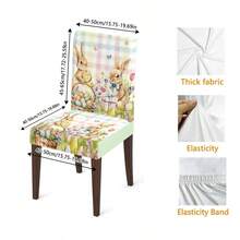 1/2/4/6/30pcs Easter Theme Dining Chair Covers, Cute Rabbit & Egg Pattern, Suitable For Dining Table, Dining Room Holiday Decor, Adding Warm Spring Atmosphere For Family Gathering Or Holiday Arrangement, Removable & Washable Chair Slipcovers - Multicolor - View 8