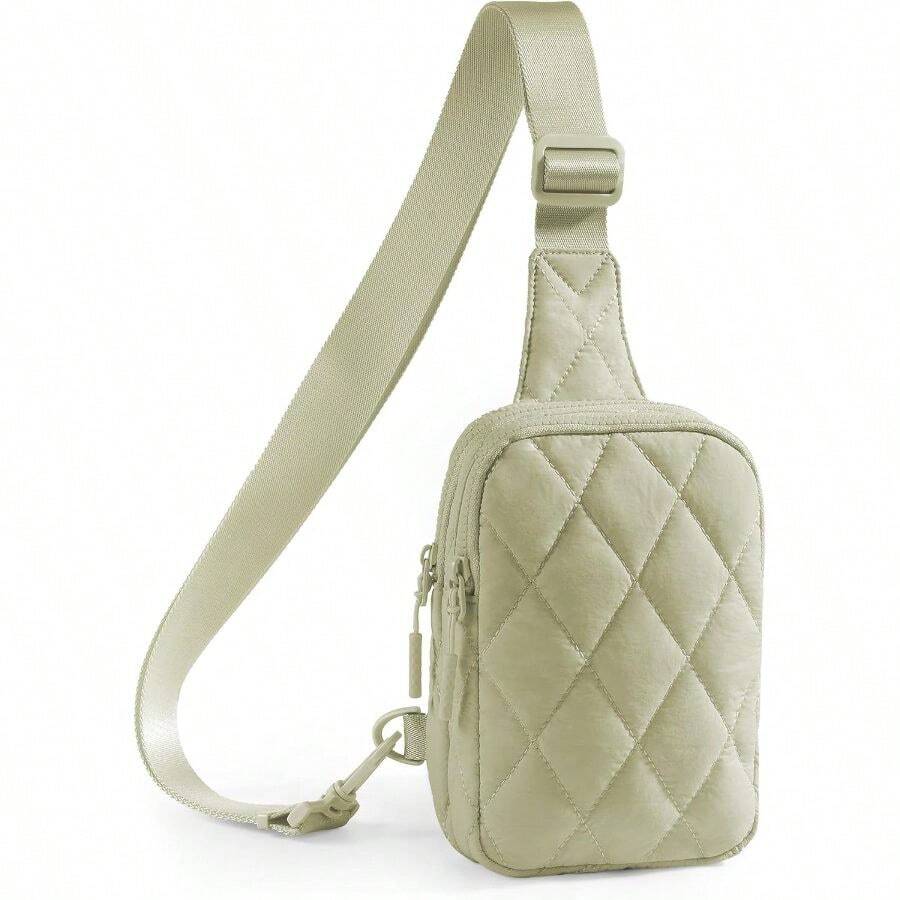 Quilted Puffer Sling Bag For Women Small Backpack Crossbody Chest Bag Fanny Packs Purses For Casual Traveling Hiking - 卡其色 - 查看 1