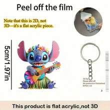 2D Flat Design - 1pc Lilo & Stitch Stitch Wearing Floral Wreath Playing Guitar 2D Acrylic Keychain, Unisex, Fan Essential, Practical & Stylish Keychain/Keyring, Holiday Gift Decor, Car Key Chain, Backpack Wallet Key Chain, Perfect For Birthday, Valentine's Day, Christmas - Multicolor - View 6
