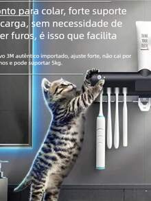Toothbrush Holder Sterilizer With UV Light, Automatic Antibacterial Toothpaste Dispenser - 黑色 - 查看 4