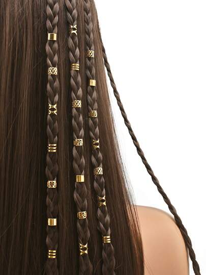 50pcs Vintage Bohemian Style Alloy Hair Scrunchies Set - Hollow Round Women Girls Hair Accessories, Elegant Solid Color Hair Ties Suitable For Braiding And DIY Hairstyles