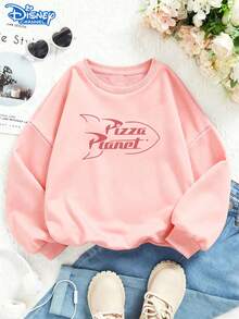 Retro Disney Pixar Toy Story Pizza Planet Graphic Sweatshirt, Oversized Silhouette, Bold Red & Blue Print, Breathable & Warm, Great For Layering, Unisex - 粉色 - 查看 2