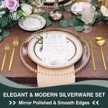 60pcs Deluxe Golden 410 Stainless Steel Cutlery Set, Portugal Western Cutlery Set With Knives, Forks And Spoons, 12pcs Mirror Polished Silverware Set For Weddings, Parties, Birthdays And Gatherings - 金色 - 查看 5