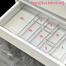 Conjunto de 8 caixas organizadoras transparentes e minimalistas para gavetas, perfeitas para organizar pequenos objetos, maquiagem, ferramentas de beleza e acessórios. Ideais para presentear em datas comemorativas, organizar a casa e oferecer soluções elegantes para desapegar de itens no Natal, Dia de Ação de Graças, Ano Novo e Dia dos Namorados. - Claro - Ver 14