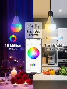 4pcs, Smart Bulbs, RGBCW LED Color Changing Light Bulbs, Dimmable Music Sync Smart Home Bulbs, App Control Wireless LED Lights For Bedroom Living Room. - View 7