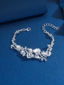 1件女士手链，水滴形玉石水晶手链，闪亮多石设计，适合晚宴、婚礼、情人节等场合佩戴 - 5320 - 查看 2