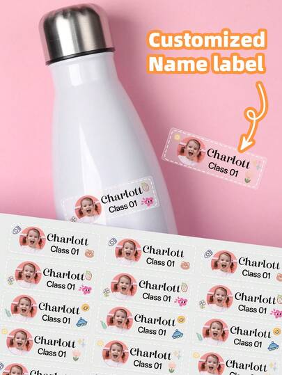 1-240pcs Personalized Photo And Name Stickers, Custom Back To School Labels With Your Picture And Text, Transparent Waterproof PVC Adhesive Tags For Backpacks, Water Bottles, Lunch Boxes, Notebooks, Pencils, Gym Bags, Laptop Sleeves