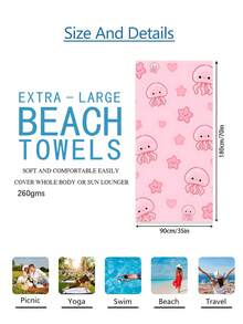 1pc Cute Jellyfish Print Pink Children Beach Towel, Super Soft Microfiber Extra Large Beach Blanket, Highly Absorbent Bath Towel, Suitable For Travel, Swimming Pool, Diving, Surfing, Yoga, Camping, Available In Multiple Sizes, Beach Accessories - Multicolor - View 15