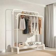 Adjustable Stainless Steel Clothes Rack - Space Saving, Foldable Design, Dual Bar For Efficient Storage Of Clothes, Shoes, Hats And Accessories - Easy Assembly, Suitable For Bedroom, Dorm And Balcony, Minimalist Garment Rack, Fashionable - Multicolor - View 5