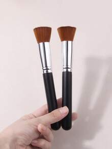 2pcs Premium Flat Top Foundation Brushes, Flawless Makeup Powder Blush Contour Brushes, Multi-Functional Professional Face Makeup Brushes - Black - View 5