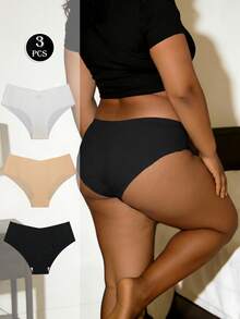 3条装女士无缝内裤，高弹舒适三角裤，高腰休闲纯棉内裤 - 彩色 - 查看 4