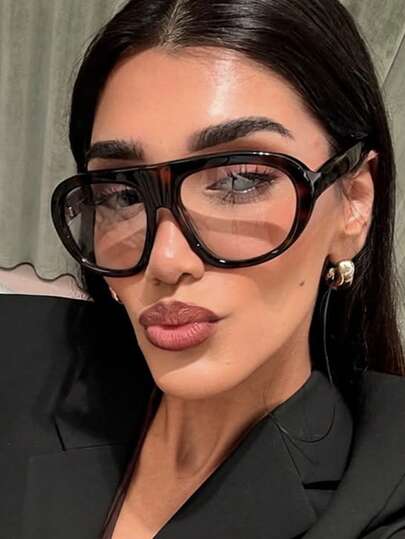 1pc Women's Oversized Retro Tortoiseshell Optical Glasses, Fashionable Commuter Essential Accessory, Best For Shopping, Outfit Styling, Reading And Gift Giving