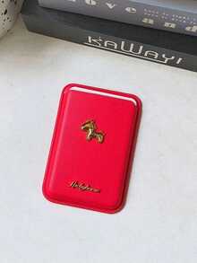 1pc PU Leather Magnetic Card Holder With 3D Metal Horse Design, Magnetic Adhesive Card Pouch Compatible With Iphone 12 13 14 15 16 17 Series Phone Cases - Multicolor - View 4