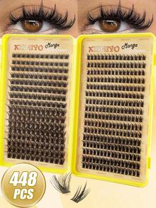 384/448 D型卷翘睫毛嫁接DIY套装，混合睫毛套装，10-18毫米簇状D型卷翘单根睫毛，柔软蓬松，迷你旅行装浓密睫毛套装，含胶水、封口剂和镊子，适合居家使用 - 彩色 - 查看 14