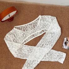 1pc Women Lightweight Viscose Black Versatile Asymmetrical Shoulder Sleeve Short Cover Up, Slim Fit Layering Long Sleeve Sexy Collar Cover Up - Black - View 16