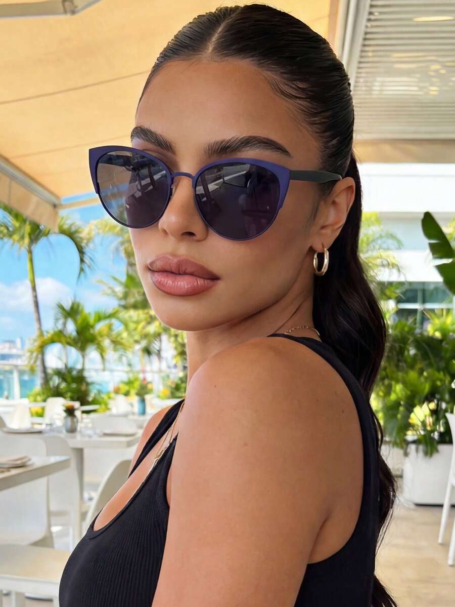 女士复古猫眼偏光太阳镜金属框时尚眼镜经典户外运动骑行眼镜旅行海滩度假驾驶钓鱼夏季防紫外线太阳镜男士 - 黑色 - 查看 1