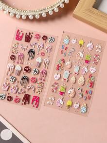 2 miếng dán móng tay 5D hình hoạt hình dễ thương: bánh donut, kỳ lân, kem, bỏng ngô, xương rồng, tự dính trang trí móng tay, phụ kiện làm móng DIY - Nhiều màu - Xem 7