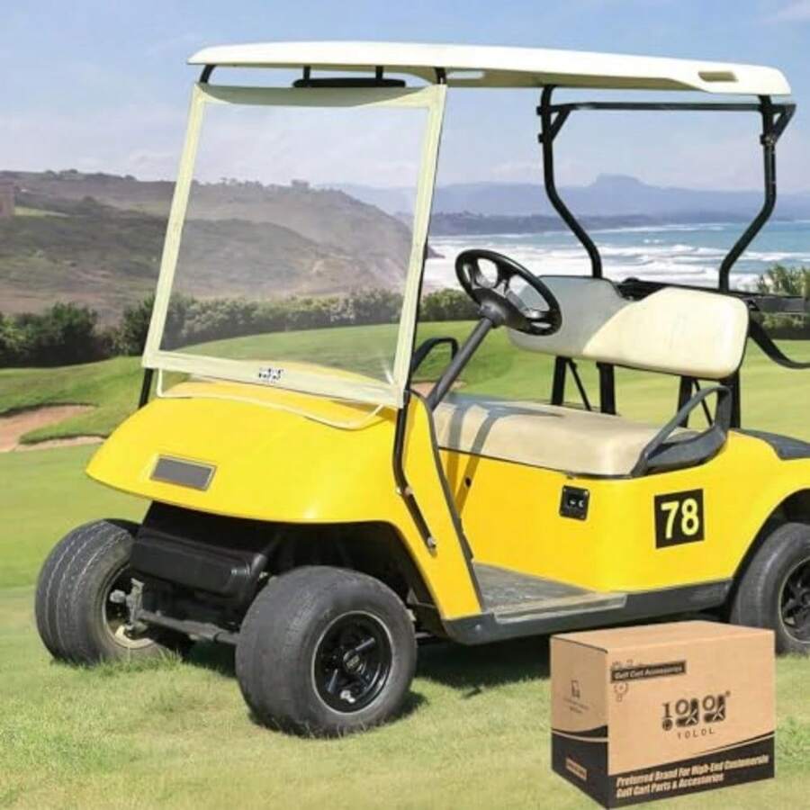 10L0L Golf Cart Windshield Compatible with EZGO TXT Gas and Electric Models Lightweight EZGO TXT Windshield Foldable Windproof Waterproof - Claro - Ver 1