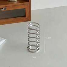 1pc Stainless Steel Toothbrush Holder, Pen Holder, Fashionable Spiral Desktop Decor, High-End Decorative Ornament - Cylindrical - View 7