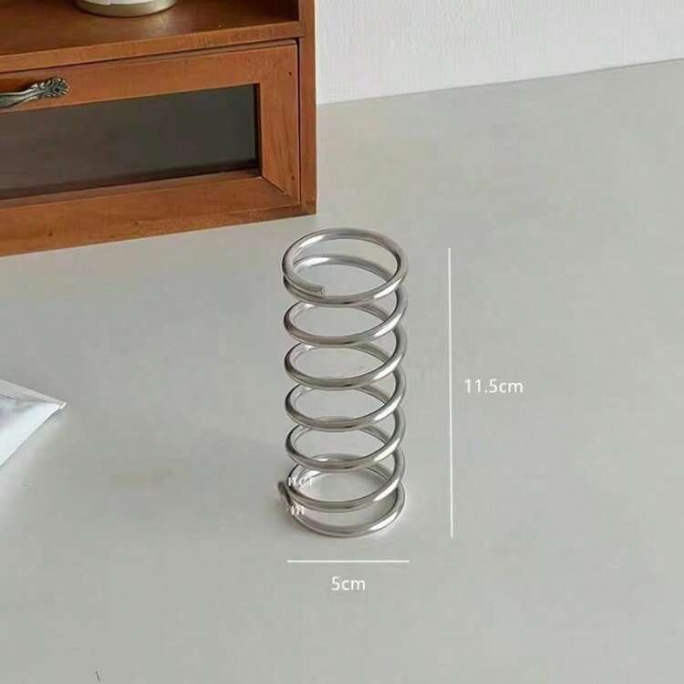 1pc Stainless Steel Toothbrush Holder, Pen Holder, Fashionable Spiral Desktop Decor, High-End Decorative Ornament - Cylindrical - View 7