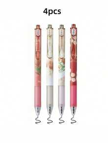 4支装花形按动式中性笔，0.5mm黑色墨水，中性笔，可爱优雅，适合女性/女孩，办公学习用品 - 玫瑰紅 - 查看 9