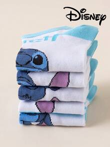 5 Pairs Disney Stitch & Mickey Mouse Printed Ankle Socks, Breathable & Comfortable Summer Invisible Socks, Novelty & Fashionable Women Socks - Multicolor - View 9