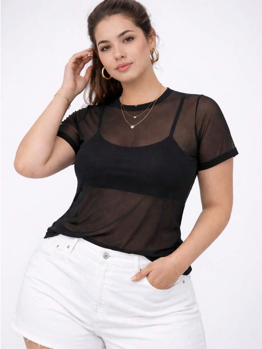 Women's Blouse In Transparent Tulle | Ideal For Modern Looks - 黑色 - 查看 1