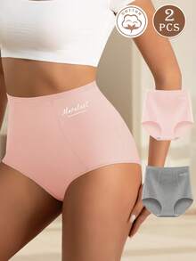 MEIYATING 2条装女士高腰显瘦英文字母印花纯棉舒适日常三角裤 - 彩色 - 查看 5