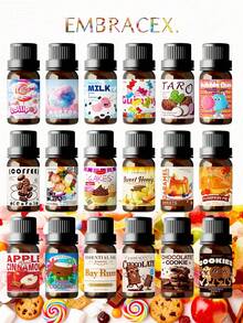 EMBRACEX. 18瓶10毫升精油套装，包含香草冰淇淋、椰奶、摩卡咖啡、曲奇蛋糕、棒棒糖、蜂蜜、小熊软糖、月桂朗姆酒、苹果肉桂、南瓜派、芋头、棉花糖、泡泡糖等多种香型，适用于香薰机、蜡烛制作、车载香氛、家居香氛、家居装饰。 - 家居生活/家居装饰/家居香氛产品，送给女朋友的礼物，送给女性的礼物 - 精油 - 查看 29