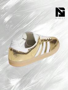Adidas Samba OG Gold Metallic Cracked Leather (Women's)-  Women's Lifestyle Sneakers – Shoes For Woman-Vintage-Spring & Summer-Inspired Running Shoes, Shock-Absorbing Comfort, Gym To Streetwear Casual Wear-Easter Gift–KI5719 - Gold Metallic/White/Core White - 查看 3