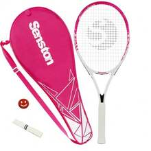 27 inch Tennis Racket Professional Tennis RacquetGood Control Grip Strung with Cover Tennis Overgrip Vibration Damper - blanco rosa - Ver 1