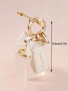 1 pieza Llavero de piel sintética con rhinestones, textura de rombo, brillante, casual, elegante, adecuado para fiesta, calle, transporte, reunión, llaves de coche, llaves de casa, todo el año - Blanco - Ver 2