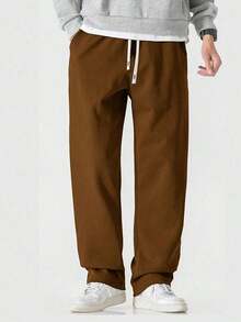 Men's Straight Knit Pants, Loose Fit Casual Sweatpants, Versatile For Spring And Autumn - Coffee Brown - View 10