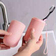 1pc Vertical Striped Portable Toothbrush Holder, Includes Rinse Cup, Toothbrush Rack, Toothpaste Rack, Suitable For Outdoor Camping Travel, Compact And Lightweight Design - Multicolor - View 11