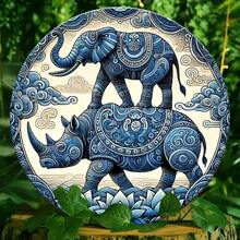 2D Flat, 1 Piece 2D Flat Printed Metal Iron Sign [2D Flat] 1 Piece Metal Sign, Rhino And Elephant Fantasy Art, 8x8inch (20 * 20cm ), Durable, Waterproof, Fade-Resistant, Rust-Resistant, Easy To Hang, Round Wall Art, Perfect For Home, Kitchen, Garage, Restaurant, 2D Flat - Multiple - View 6