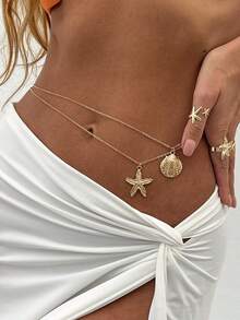 2件套海洋假日INS风海星吊坠腰链，百搭优雅细链身体链 - 金色 - 查看 9