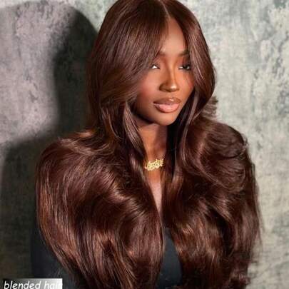 10-36 Inch Body Wave Lace Front Wigs Human Blended Hair Pre Plucked Glueless Wigs 13x4 HD Body Wave Lace Front Wigs Human Blended Hair For Women 180% Density Lace Closure Wigs Brown