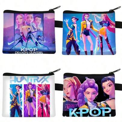 Mattel K-POP Demon Hunter Printed Coin Purse Cartoon Zipper Style Small Wallet, Suitable For Girls Daily Use, Demon Hunter Cartoon Printed Small Coin Purse, Lightweight Zipper Style Party Gift