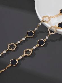 1 Set de joyería de collar con colgante de trébol hueco verde de alta gama y pulsera, de moda y elegante para hombres - Negro - Ver 4