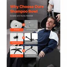 Lavabo de champú portátil, lavabo de champú profundo con altura y ángulo ajustables, incluye manguera de desagüe, cabezal de ducha, lavabo de pelo ligero para peluquería, centro de spa y uso doméstico, negro - 20,47 x 20,67 x (38,98-53,15) pulgadas - Ver 2