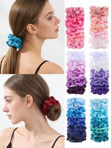 10pcs/Set Colorful Fabric Scrunchies, Stretchy Hair Ties, Versatile Hair Accessories, Suitable For All Seasons Scrunchy Hair Ties Ponytail Holders,Summer,Holiday,Travel - Multicolor - View 1