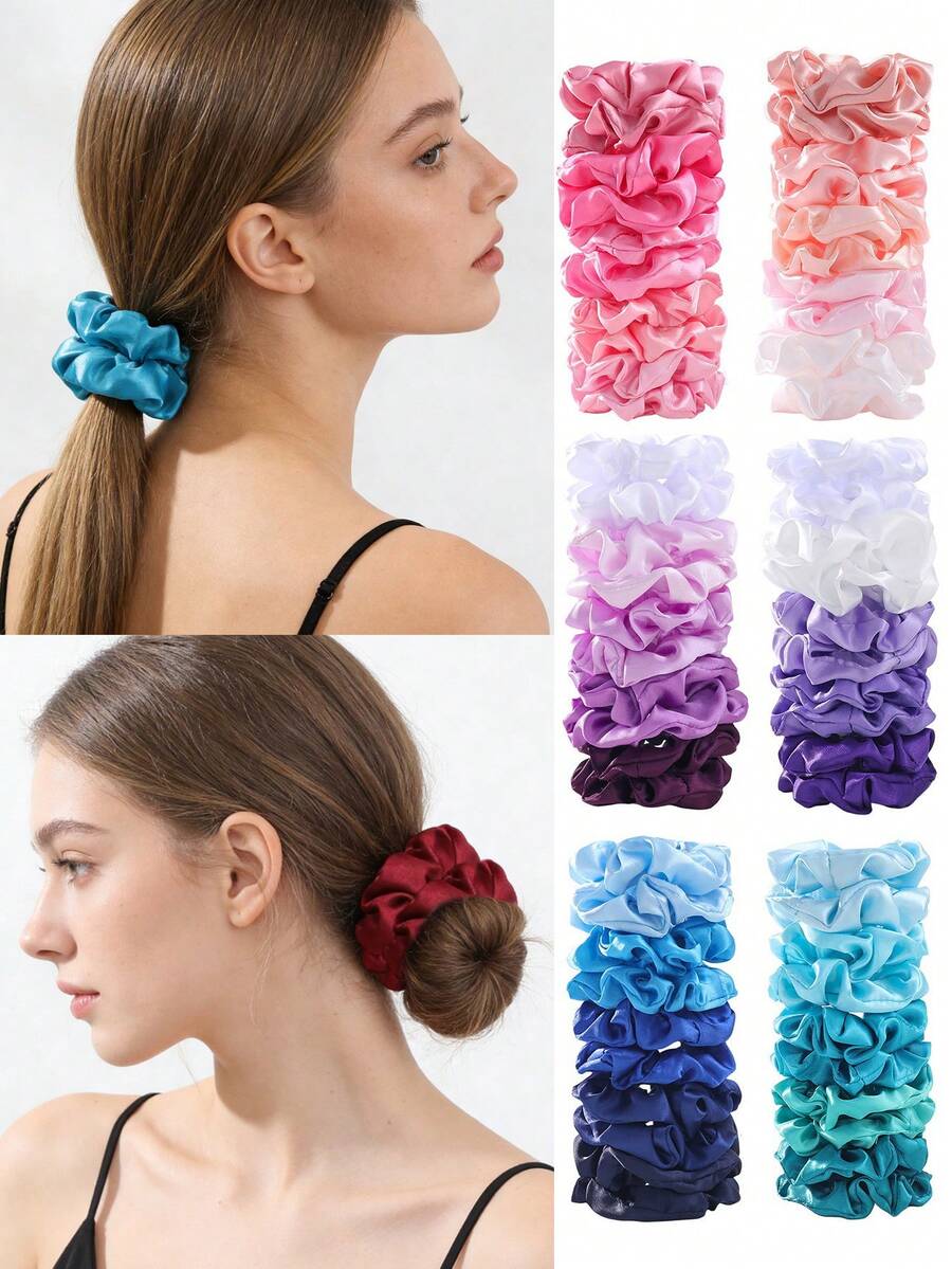 10pcs/Set Colorful Fabric Scrunchies, Stretchy Hair Ties, Versatile Hair Accessories, Suitable For All Seasons Scrunchy Hair Ties Ponytail Holders,Summer,Holiday,Travel - Multicolor - View 1