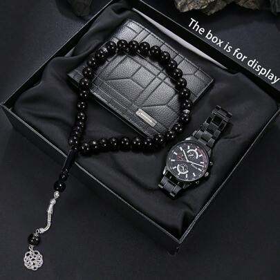 Set de 3 piezas con reloj casual clásico masculino, cuentas y cartera - regalo perfecto para padre, esposo o novio para expresar amor y cuidado, y disfrutar de momentos maravillosos