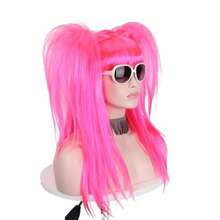 Peluca sintética larga y recta con doble cola de caballo para mujer, disfraz de Cosplay, regalos de, color rojo rosa 017X - Rosa roja - Ver 7