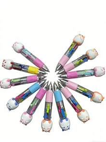 6/12/24/30pcs Set Random Cartoon Cute 4-Color Mini Ballpoint Pens, Suitable For Students, 4-Color Mini Ballpoint Pens, Craft Pens, Colored Pens, 4-Color Ink, Student Office Stationery Gift Box Set, 0.7mm Refill, Back To School Essential, Learning Supplies - Multicolor - View 8