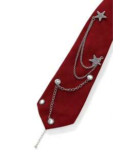 Women's Fashion Casual Star Metal Chain Tie, No Tie Required, Vacations, And Traveling - 酒紅色 - 查看 9