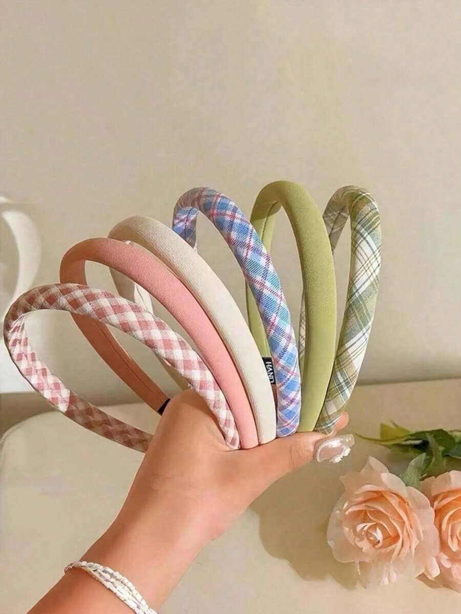 6pcs Ladies' Headband Colorful Plaid Small Headband Female 2025 New Style Girl All-Match Outdoor Hairpin Summer High-Grade Pressure Hair Bundling Headband,Hairband,Hair Hoop Headbands ,Makeup Headband Hair Accessories Head Accessories - Nhiều màu - Xem 1