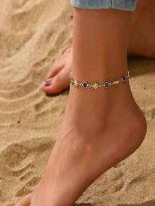1pc Casual Daisy & Evil Eye Anklet - Gold - View 3