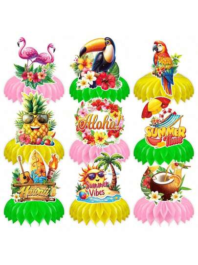 9 st/set Hawaiiansk kaktus dinosaurietema honungskakadekoration, Hawaiianskt tema dekorationstillbehör, Hawaiianska födelsedagsdekorationer rumsdekorationer bordsdekorationer, födelsedagspresent festfavörer